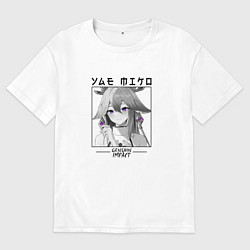 Футболка оверсайз женская Яэ Мико жрица, цвет: белый