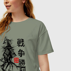 Футболка оверсайз женская Самурай с мечом в шлеме, цвет: авокадо — фото 2