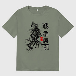 Футболка оверсайз женская Самурай с мечом в шлеме, цвет: авокадо