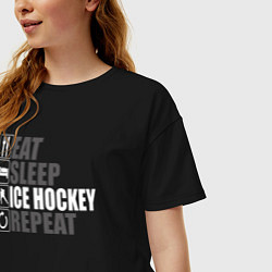 Футболка оверсайз женская Есть Спать Хоккей на льду Повторить, цвет: черный — фото 2