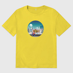 Женская футболка оверсайз Дед Мороз на скутере с подарками