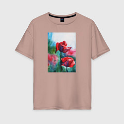 Женская футболка оверсайз Цветы маки