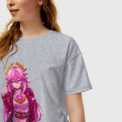 Футболка оверсайз женская Яэ Мико на стиле - Геншин Импакт, цвет: меланж — фото 2