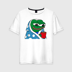 Футболка оверсайз женская Frog Pepe мем, цвет: белый