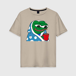 Футболка оверсайз женская Frog Pepe мем, цвет: миндальный