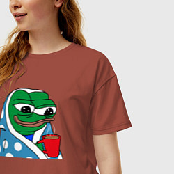 Футболка оверсайз женская Frog Pepe мем, цвет: кирпичный — фото 2