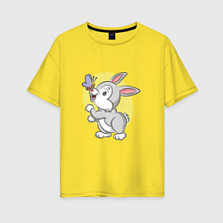 Футболка оверсайз женская Кролик и бабочка, цвет: желтый