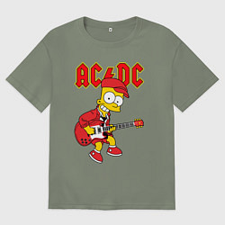 Футболка оверсайз женская AC DC Барт Симпсон, цвет: авокадо