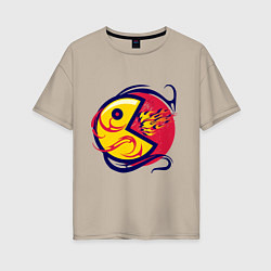Женская футболка оверсайз Pacman из ретро игры извергает пламя