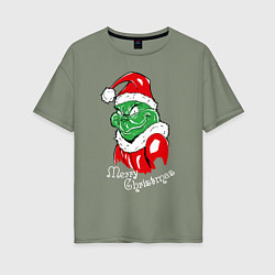 Женская футболка оверсайз Merry Christmas, Santa Claus Grinch