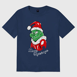Футболка оверсайз женская Merry Christmas, Santa Claus Grinch, цвет: тёмно-синий