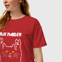 Футболка оверсайз женская Iron Maiden rock cat, цвет: красный — фото 2