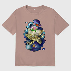 Футболка оверсайз женская Плоская земля - мир на черепахе, цвет: пыльно-розовый