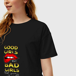 Футболка оверсайз женская Good girls are bad girls quote, цвет: черный — фото 2