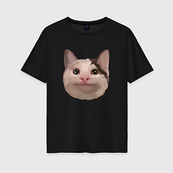 Футболка оверсайз женская Polite cat meme, цвет: черный