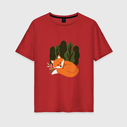 Женская футболка оверсайз Рыжая лиса на природе