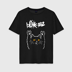 Футболка оверсайз женская Blink 182 rock cat, цвет: черный