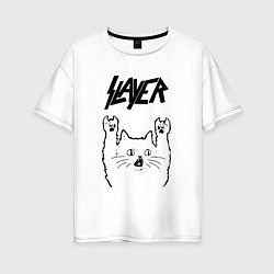 Футболка оверсайз женская Slayer - rock cat, цвет: белый