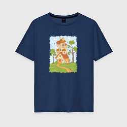 Женская футболка оверсайз Мультяшный домик в лесу