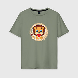 Женская футболка оверсайз Мультяшный львёнок с сердцем