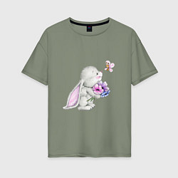 Женская футболка оверсайз Кролик дарит цветы тебе