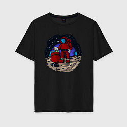 Футболка оверсайз женская Санта космонавт, цвет: черный