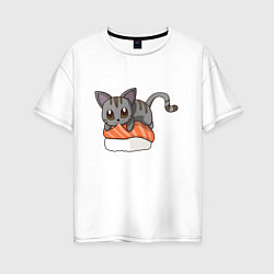 Футболка оверсайз женская Sushi cat, цвет: белый