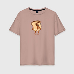 Женская футболка оверсайз Булка - Забавный принт с мультяшной едой