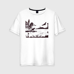 Женская футболка оверсайз Пейзаж Лось на острове