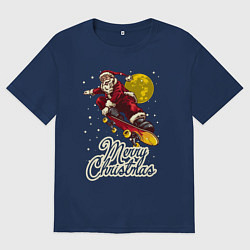 Футболка оверсайз женская Санта на скейте, цвет: тёмно-синий