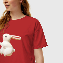 Футболка оверсайз женская Большой белый кролик, цвет: красный — фото 2