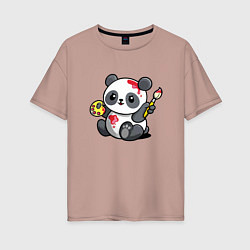 Футболка оверсайз женская Панда - крутой художник! Cutie, цвет: пыльно-розовый