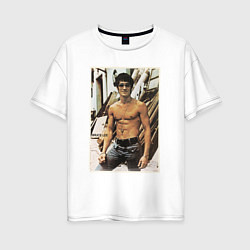Футболка оверсайз женская Брюс Ли - ретро постер, цвет: белый