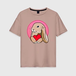 Женская футболка оверсайз Кролик с красным сердечком