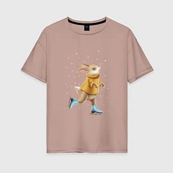 Женская футболка оверсайз Кролик на коньках