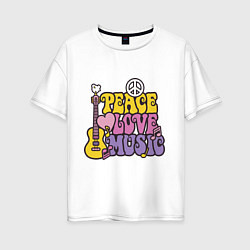 Женская футболка оверсайз Мир любовь и музыка
