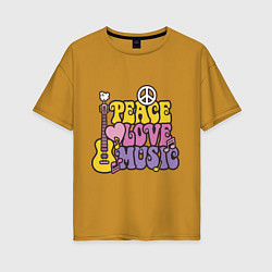 Женская футболка оверсайз Мир любовь и музыка