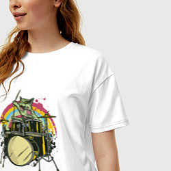 Футболка оверсайз женская Зомби кот барабанщик, цвет: белый — фото 2