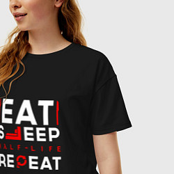 Футболка оверсайз женская Надпись eat sleep Half-Life repeat, цвет: черный — фото 2