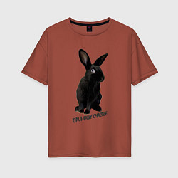 Женская футболка оверсайз Приношу счастье, черный кролик, символ 2023 года