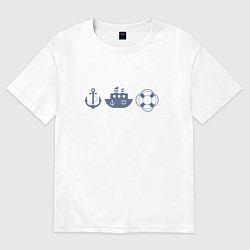 Футболка оверсайз женская Якорь спасательный круг корабль, цвет: белый