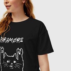 Футболка оверсайз женская Paramore рок кот, цвет: черный — фото 2