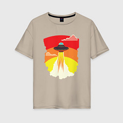 Женская футболка оверсайз Ретро летающий корабль НЛО