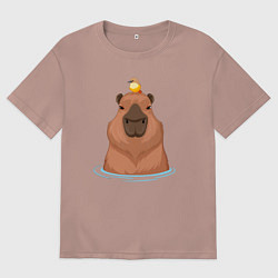 Футболка оверсайз женская Капибара и птичка, цвет: пыльно-розовый