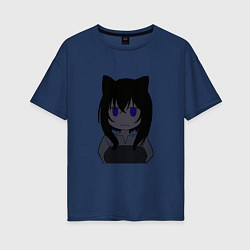 Футболка оверсайз женская Черная кошка Фран, цвет: тёмно-синий