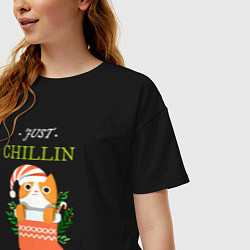 Футболка оверсайз женская Just chilling Happy New Year, цвет: черный — фото 2