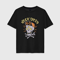 Женская футболка оверсайз Neck Deep band панк рок - череп в кепке