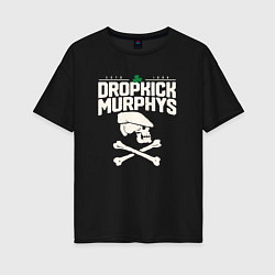 Женская футболка оверсайз Dropkick murphys панк рок группа череп в кепке