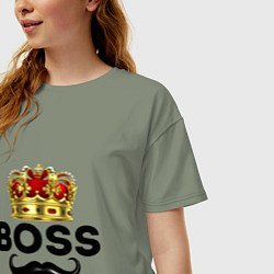 Футболка оверсайз женская BOSS и корона с усами, цвет: авокадо — фото 2