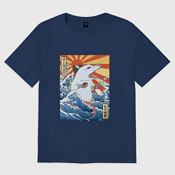 Футболка оверсайз женская Гравюра японский опоссум в стиле укиё-э, цвет: тёмно-синий